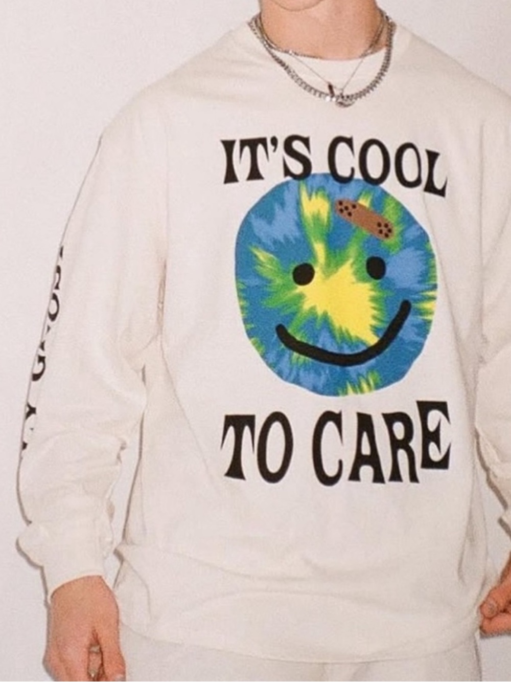 LONELY GHOST “It’s Cool To Care” Cream Long Sleeve Tee